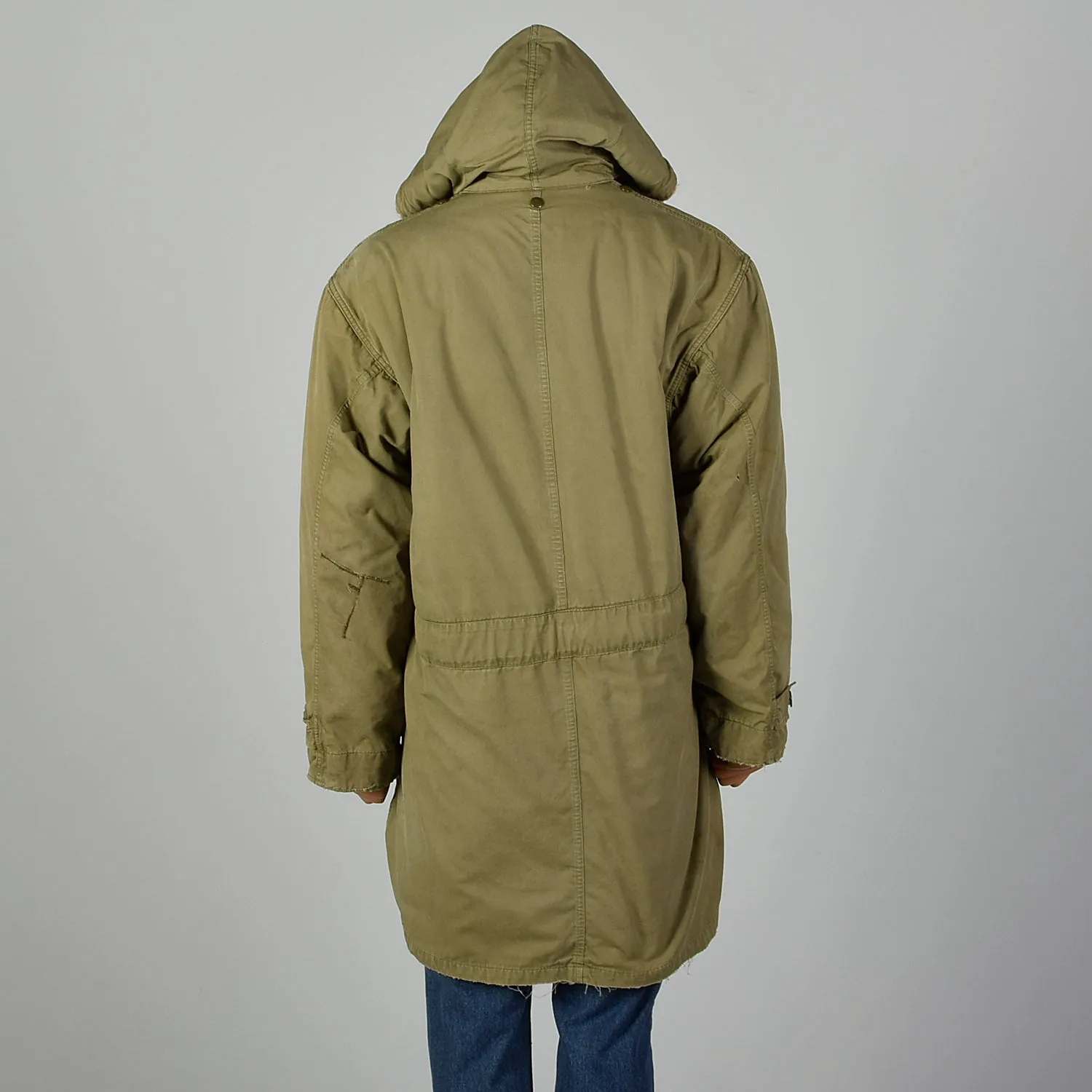 1940s WWII Large Green Army Hooded Parka Coat