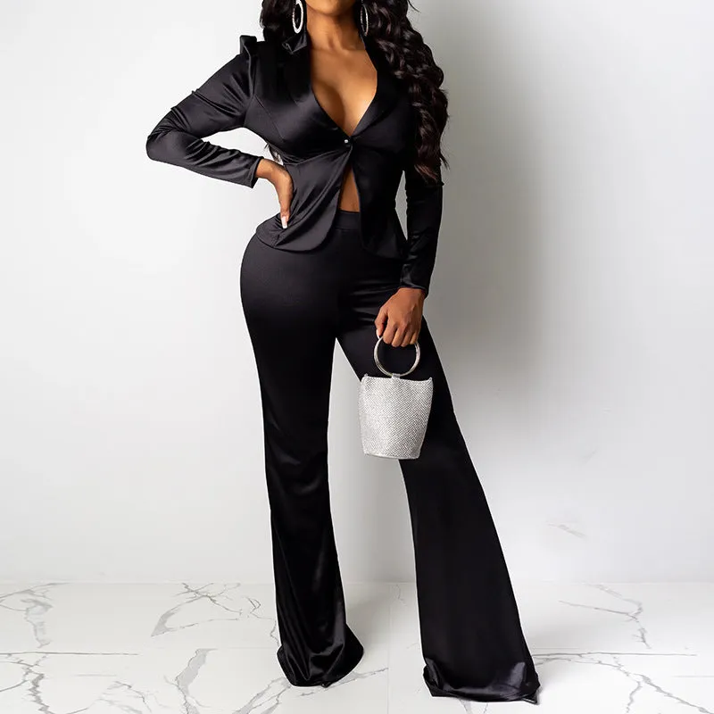 2pcs Wholesale Commute Suits Sets Slim Blazer   Wide Leg Pants