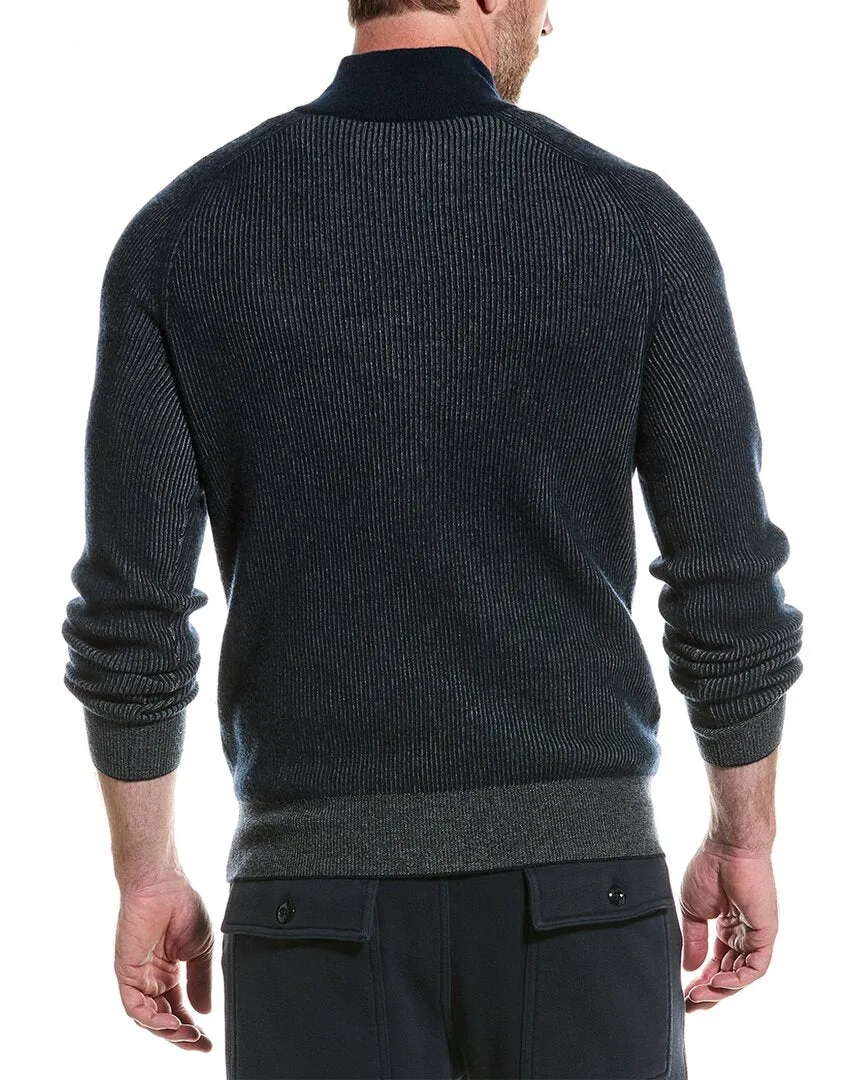 Amicale Cashmere Plaited Brioche Button Mock Cashmere Sweater