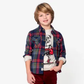Appaman Boys Flannel Shirt  E9FL2  Navy Cranberry Plaid