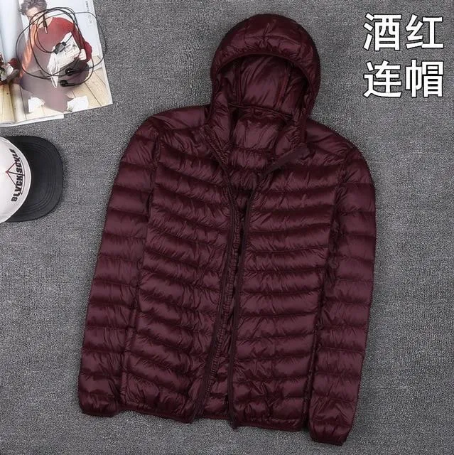 Autumn New Mens Clothes Fashion Boutique Solid Color Ultra-thin Light Comfortable Casual Hooded White Duck Down Jacket Men Coat