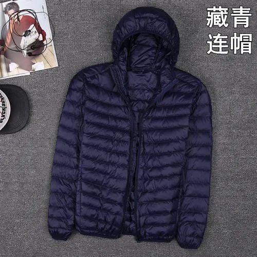 Autumn New Mens Clothes Fashion Boutique Solid Color Ultra-thin Light Comfortable Casual Hooded White Duck Down Jacket Men Coat