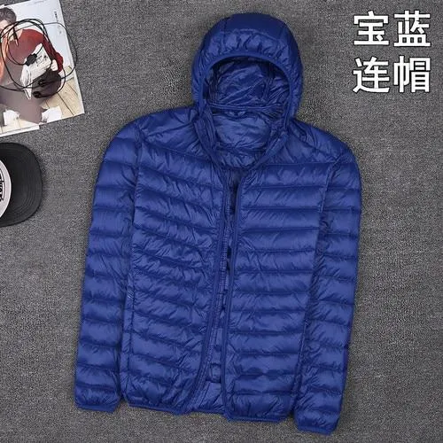 Autumn New Mens Clothes Fashion Boutique Solid Color Ultra-thin Light Comfortable Casual Hooded White Duck Down Jacket Men Coat