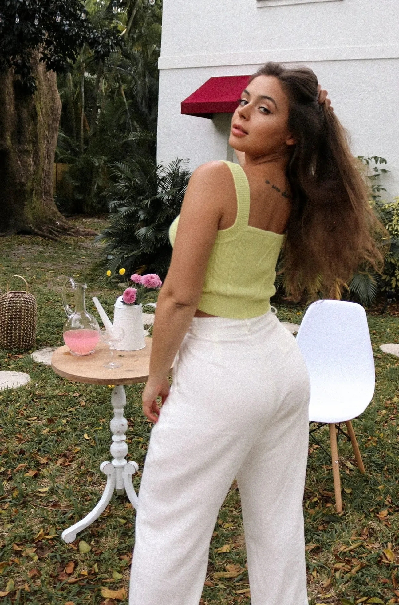 'Azalea' Sleeveless Sweater Knit Top in Lime