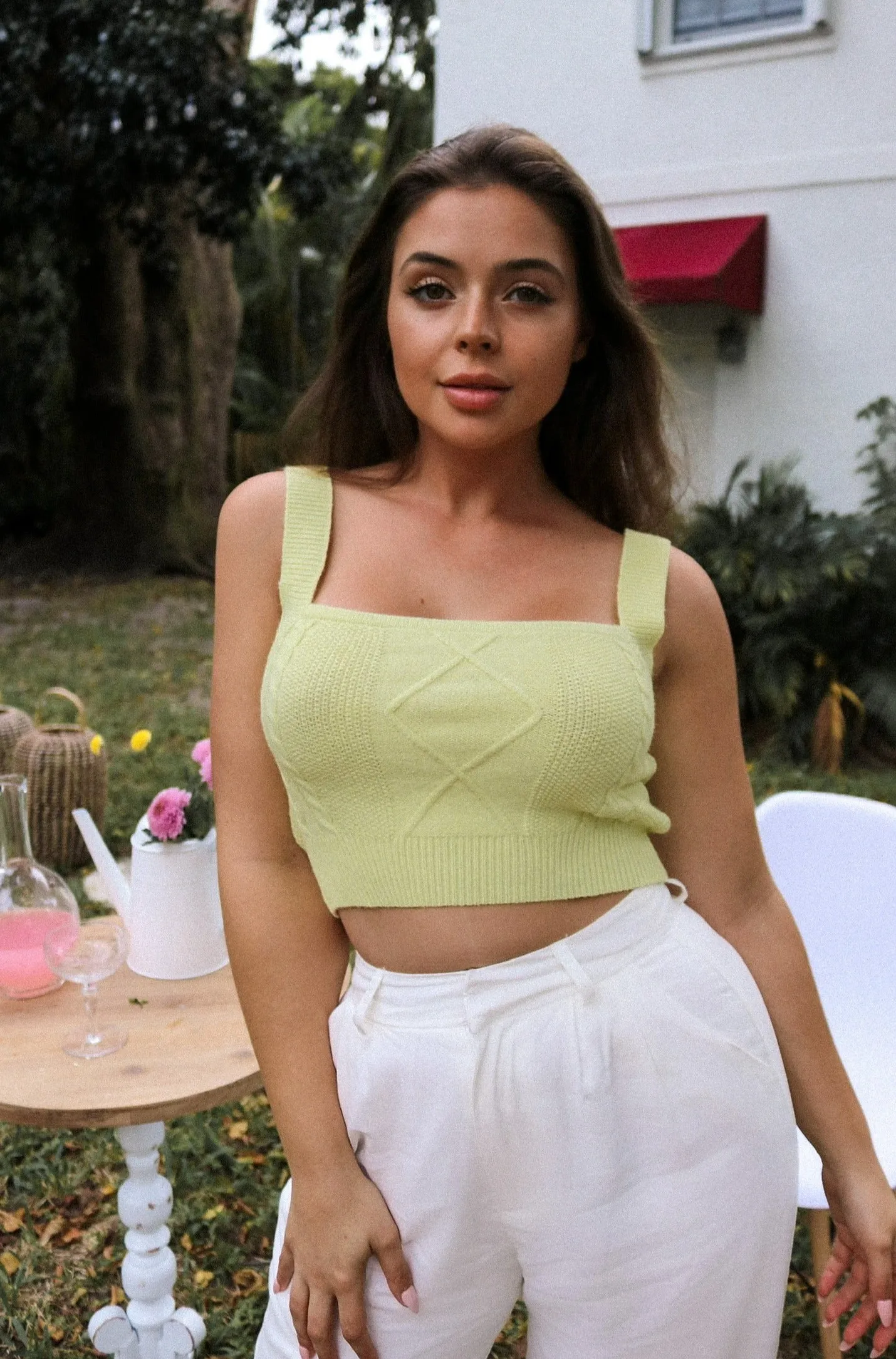 'Azalea' Sleeveless Sweater Knit Top in Lime