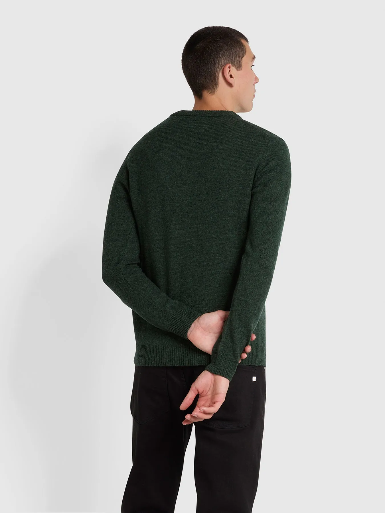 Birchall Crew Neck Lambswool Sweater In Evergreen