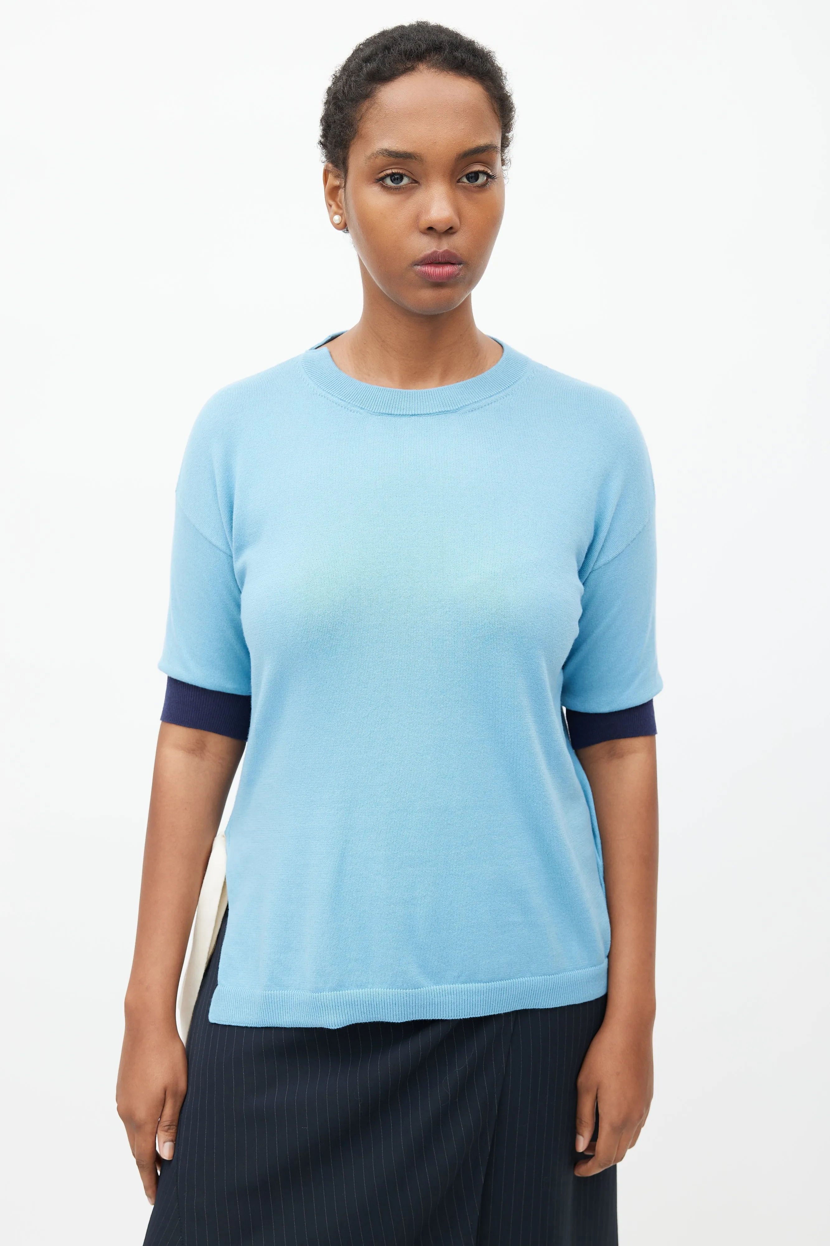 Blue Knit Tie Sweater