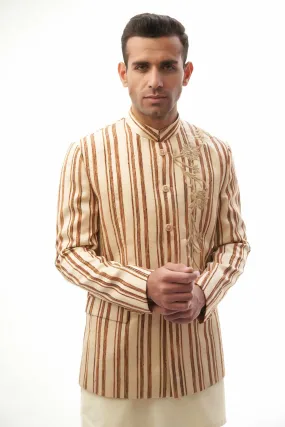 Brown & Beige Hand Embroidered Prince Jacket with Classic Kurta Pyjama