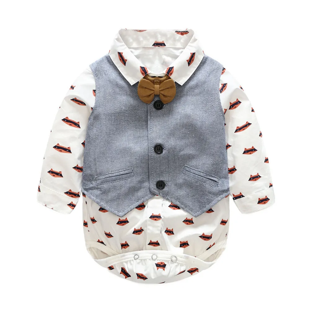 Button-down animal print  vest/bow-tie