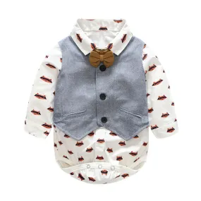 Button-down animal print  vest/bow-tie