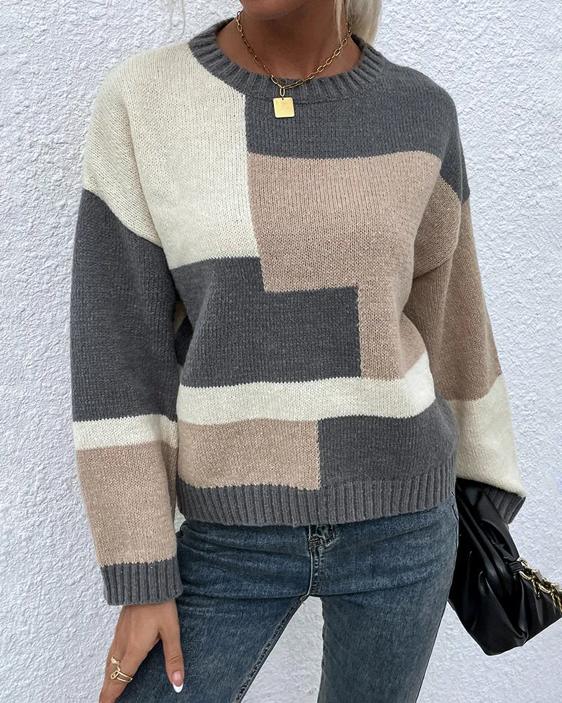 Colorblock Round Neck Knitted Sweater