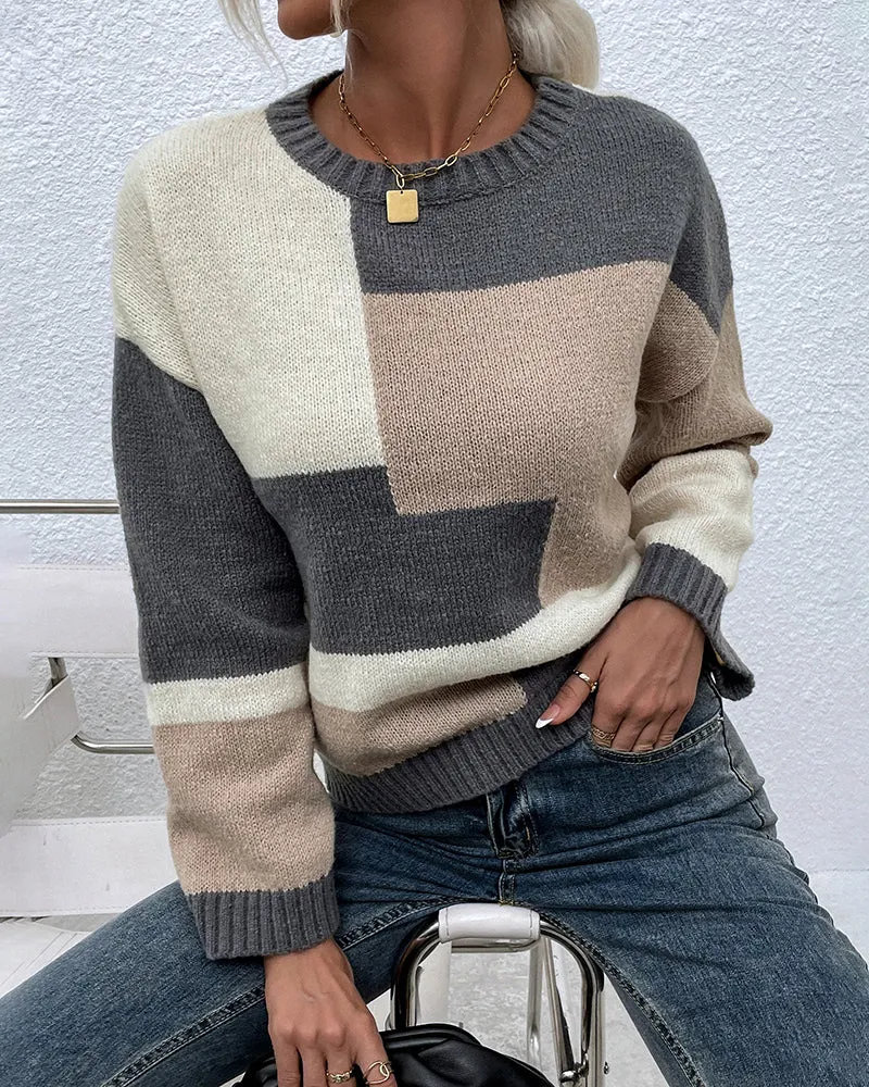Colorblock Round Neck Knitted Sweater