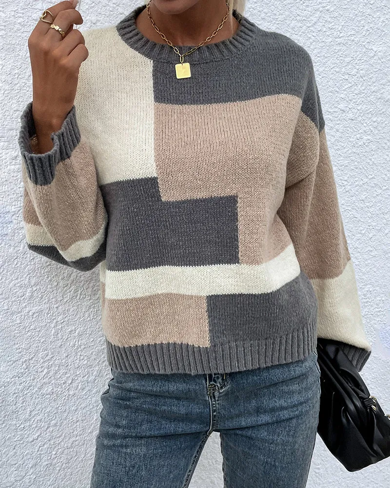 Colorblock Round Neck Knitted Sweater
