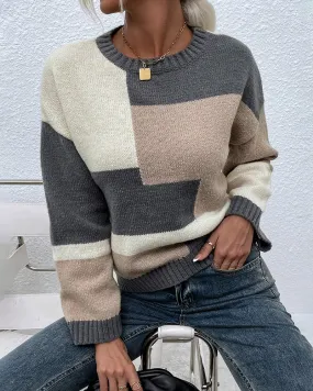Colorblock Round Neck Knitted Sweater