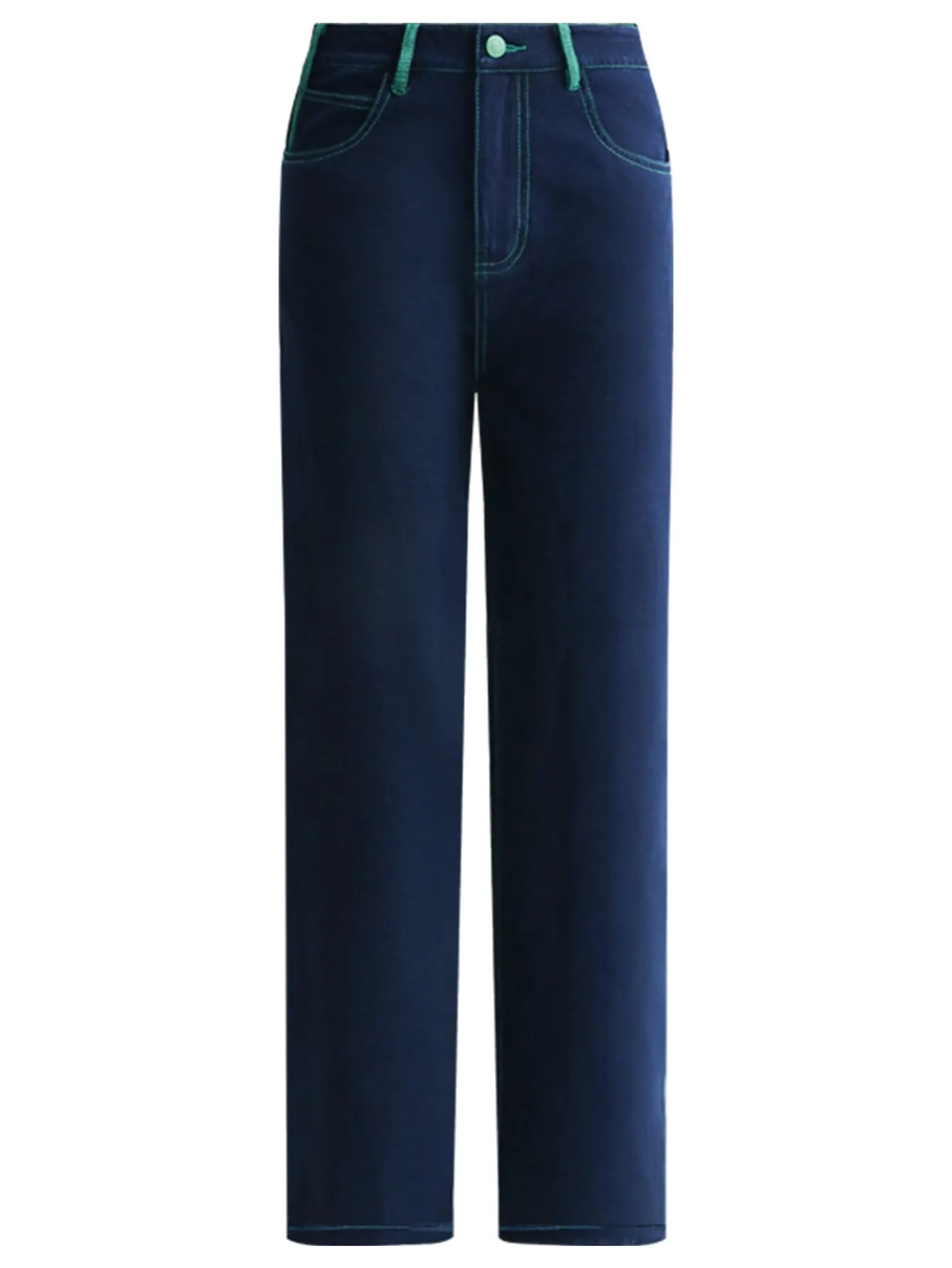 Contrast Stitch High-waist Navy Jeans
