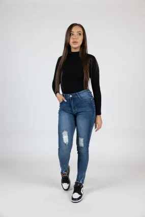 Distress Frayed Hem Jeans