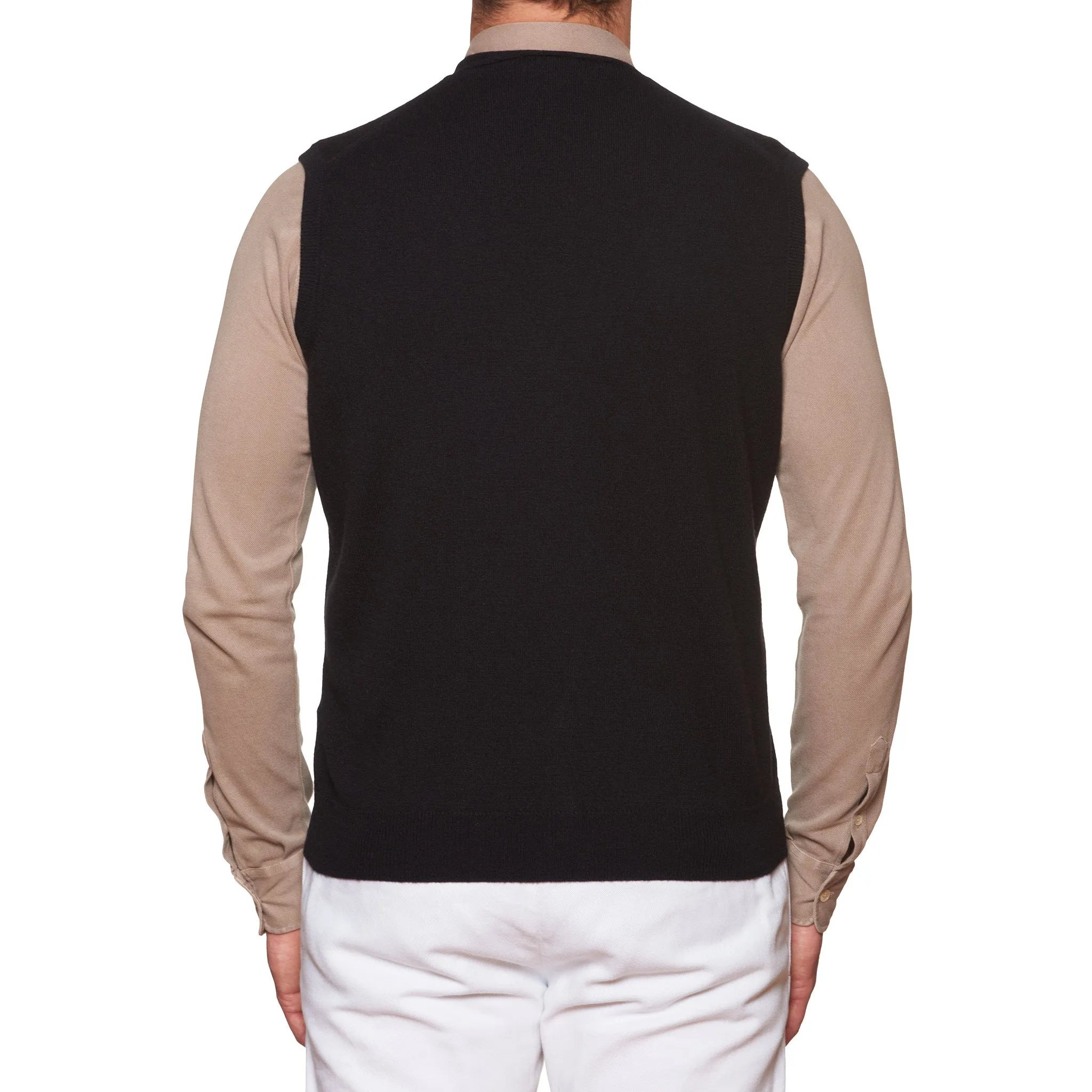FEDELI Black Cashmere Sleeveless Cardigan Sweater NEW Slim Fit