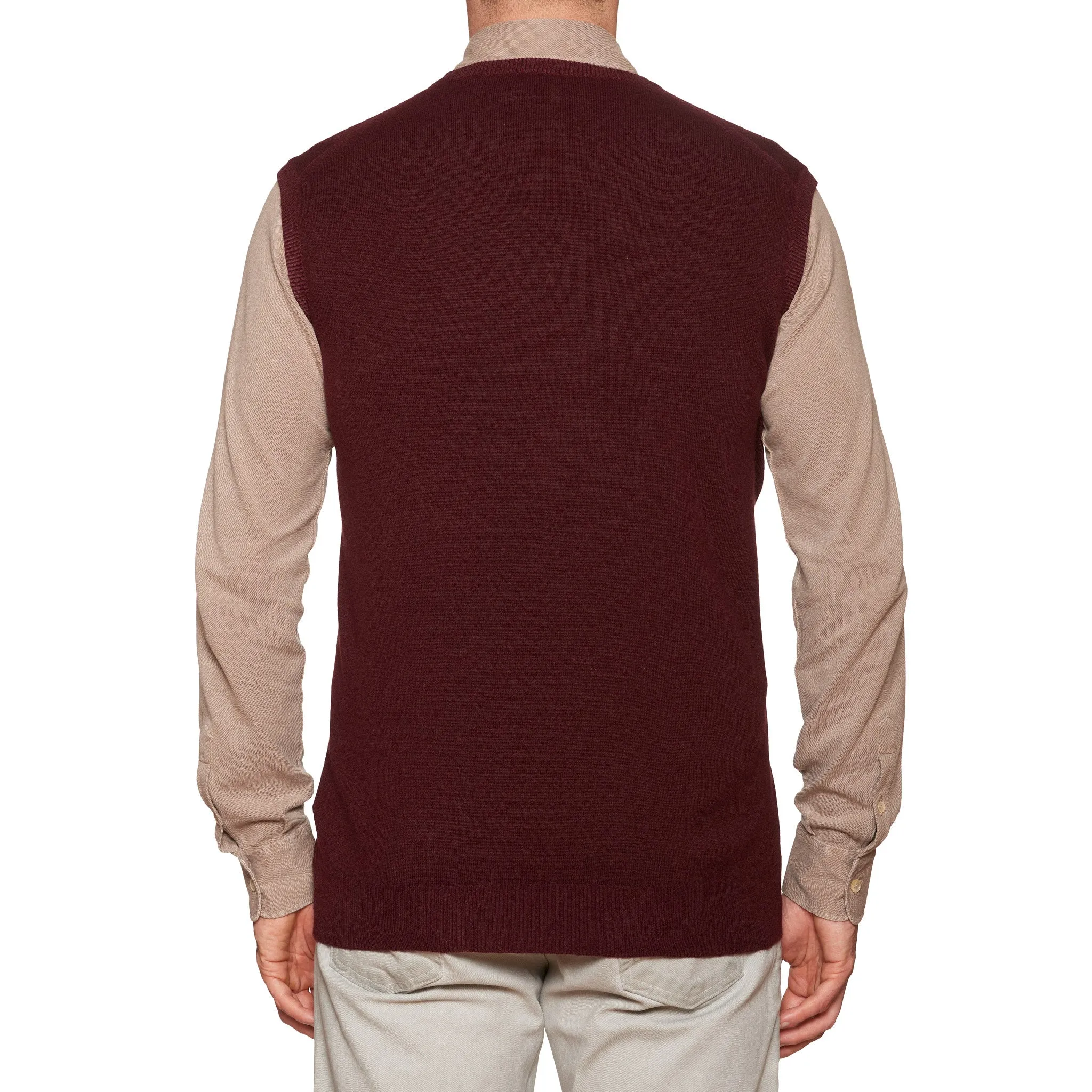 FEDELI Burgundy Cashmere V-Neck Sleeveless Sweater EU 54 NEW US XL
