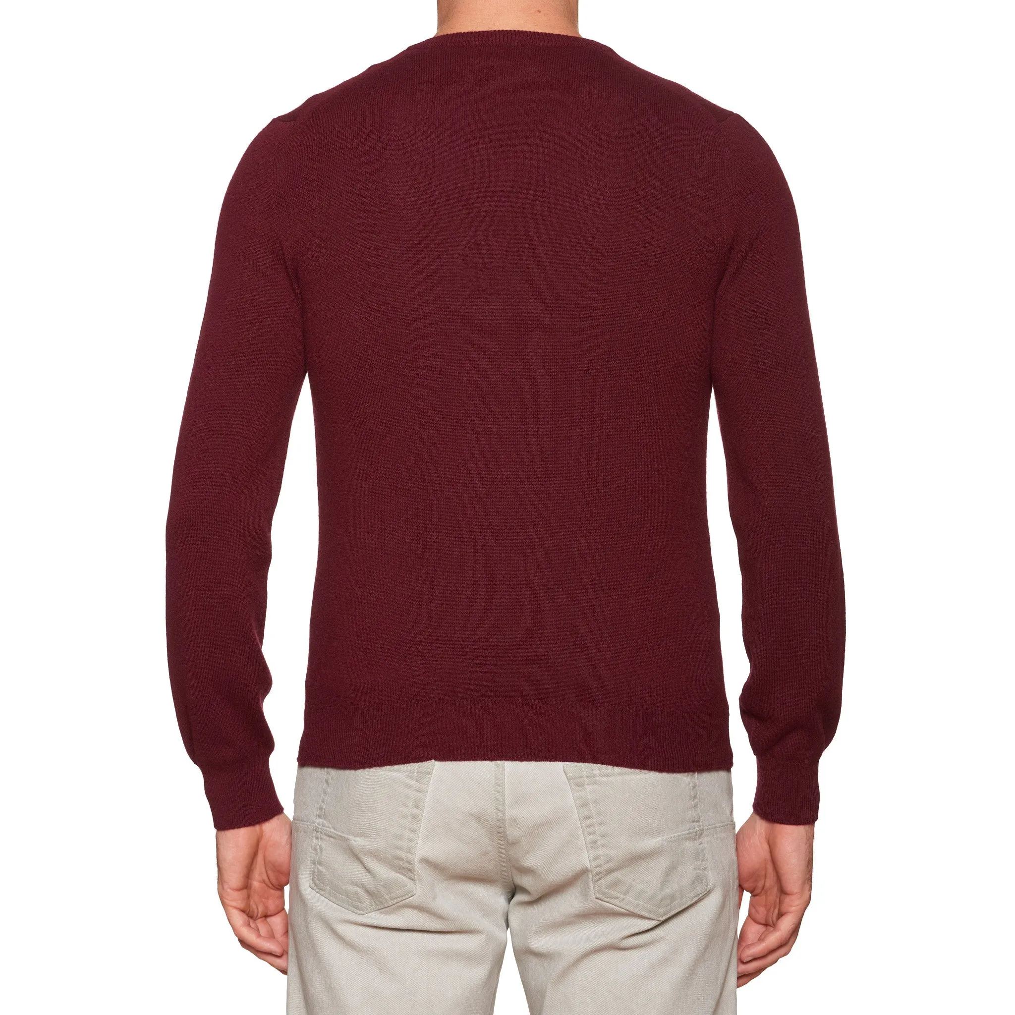FEDELI Crimson Cashmere V-Neck Sweater EU 46 NEW US XS Slim Fit