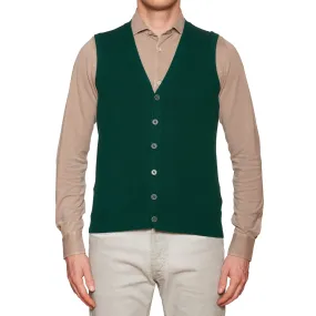 FEDELI Green Cashmere Sleeveless Cardigan Sweater NEW Slim Fit
