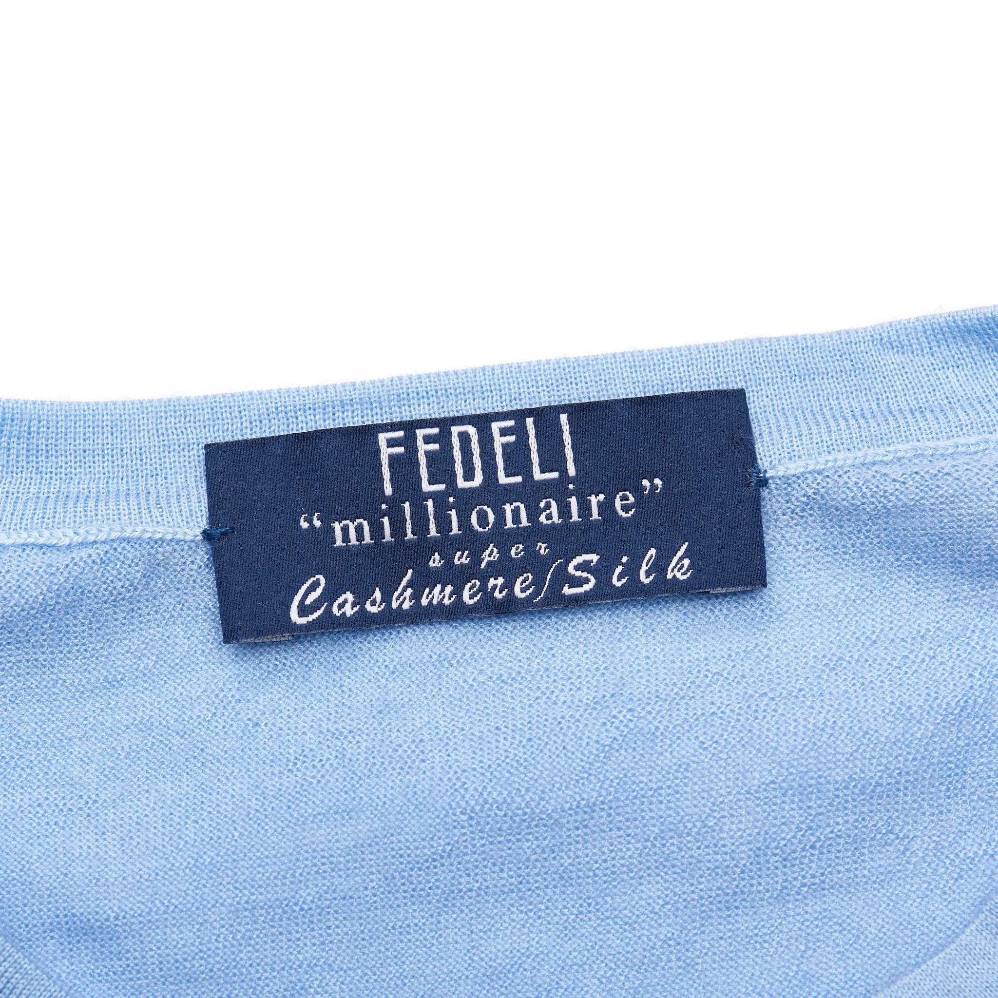 FEDELI Millionaire Blue Super Cashmere-Silk Crewneck Sweater 44 NEW US XXS