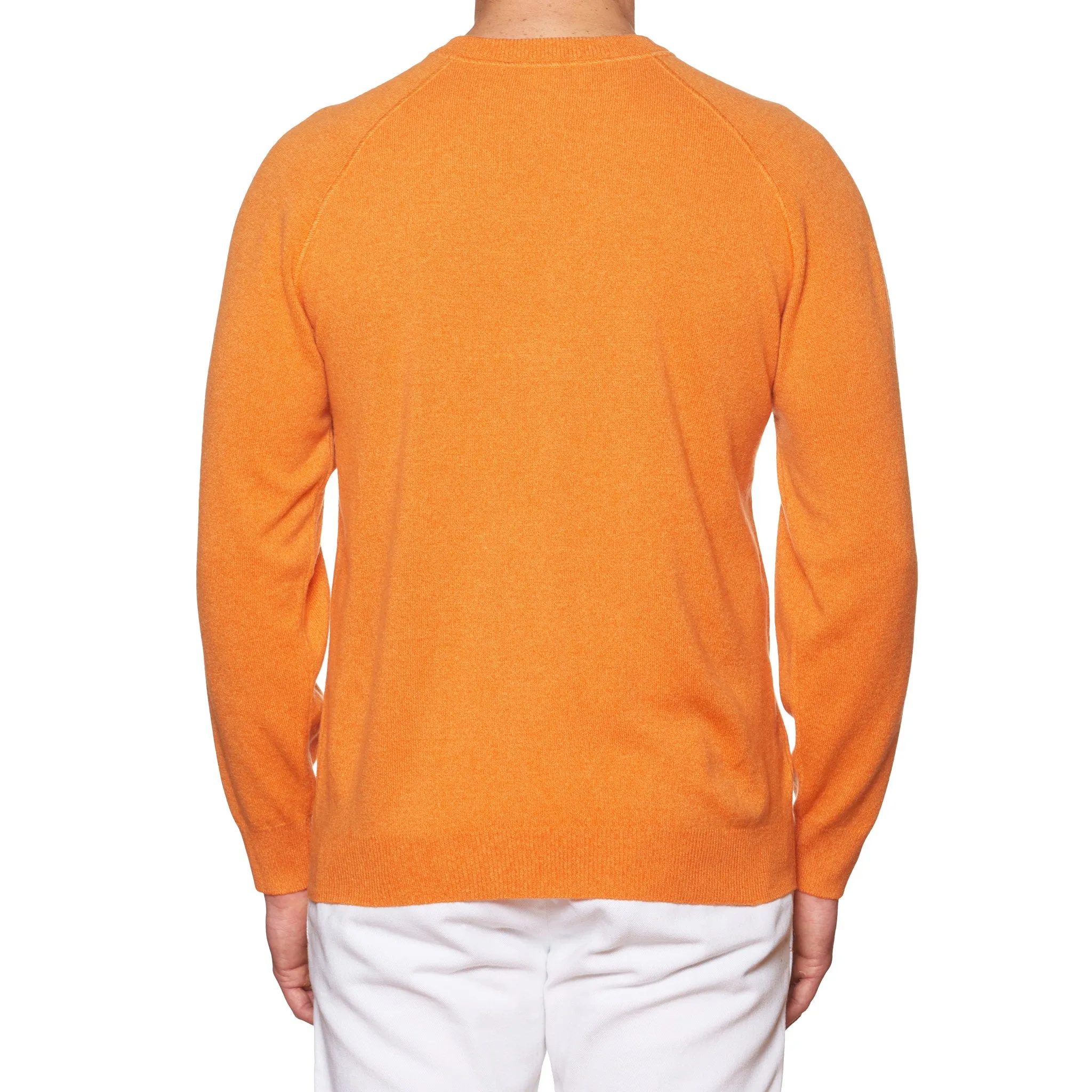 FEDELI Orange Cashmere Raglan Sleeves Crewneck Sweater EU 56 NEW US XXL