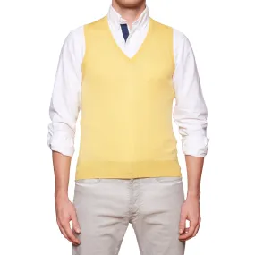 FEDELI Yellow Cashmere-Silk V-Neck Sleeveless Sweater EU 48 NEW US S