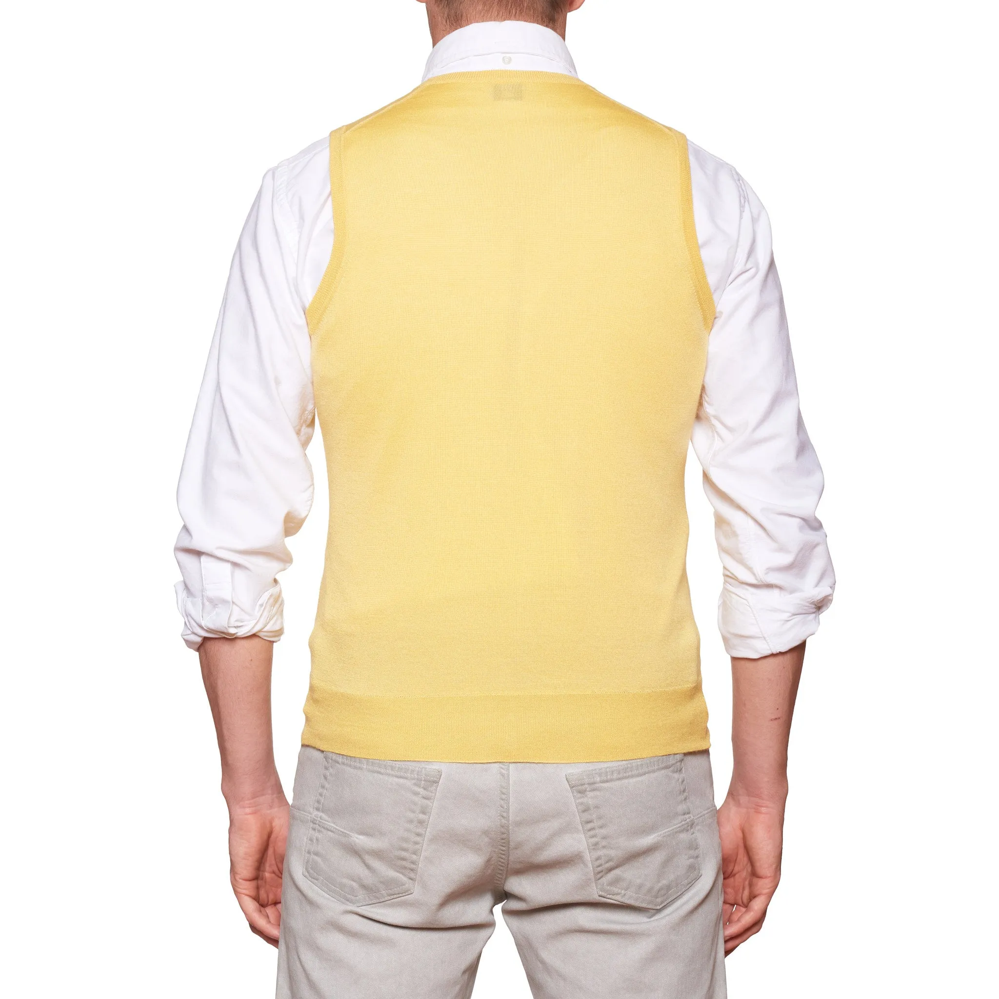 FEDELI Yellow Cashmere-Silk V-Neck Sleeveless Sweater EU 48 NEW US S