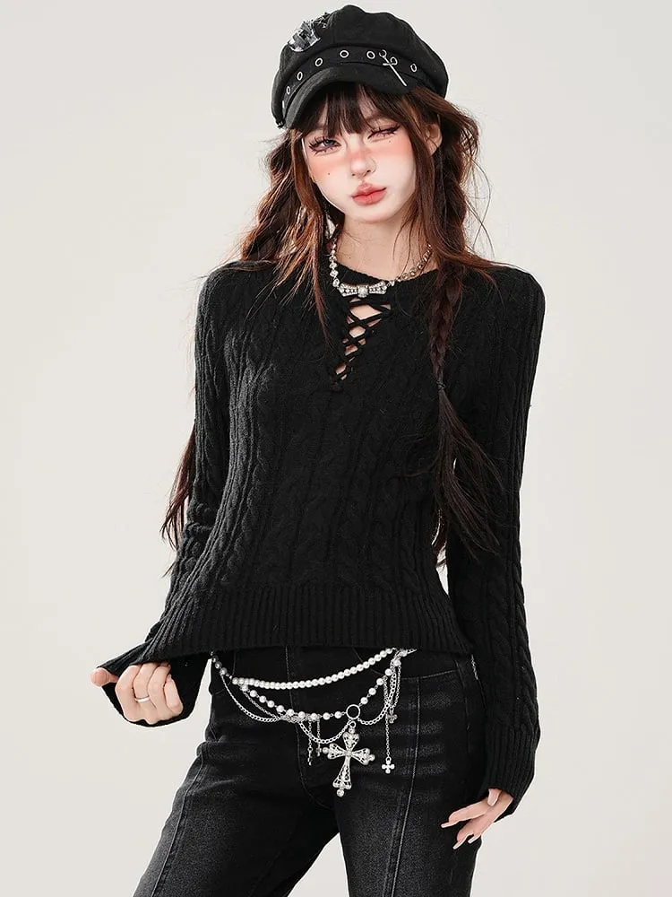 Grey Cutout Detail Round Neck Slim-fit Sweater