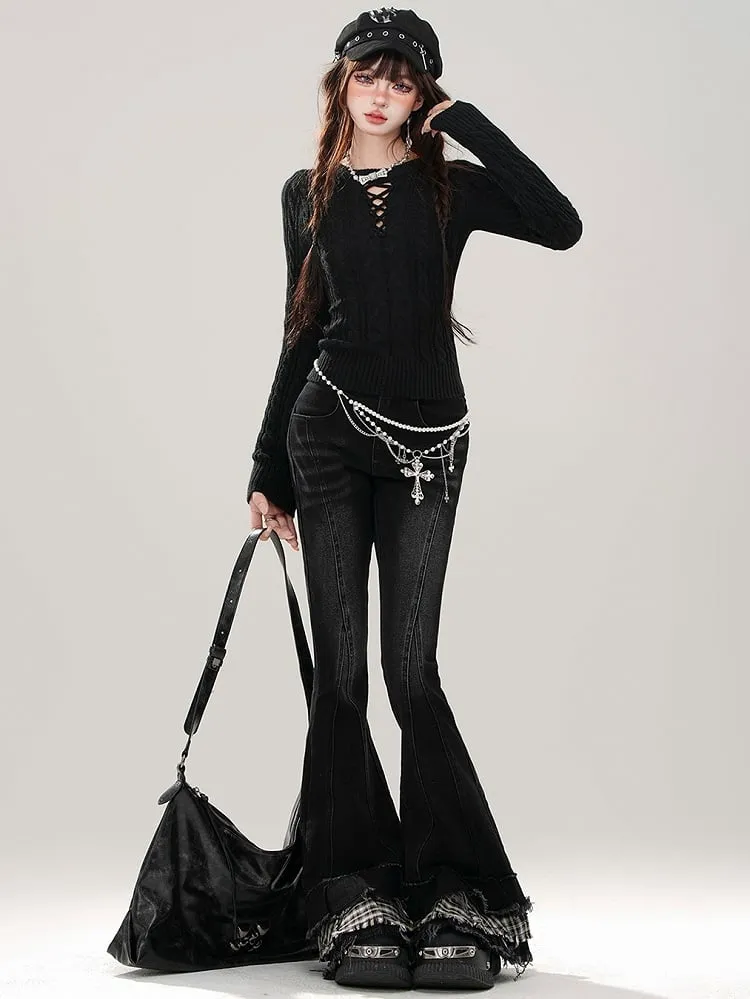 Grey Cutout Detail Round Neck Slim-fit Sweater