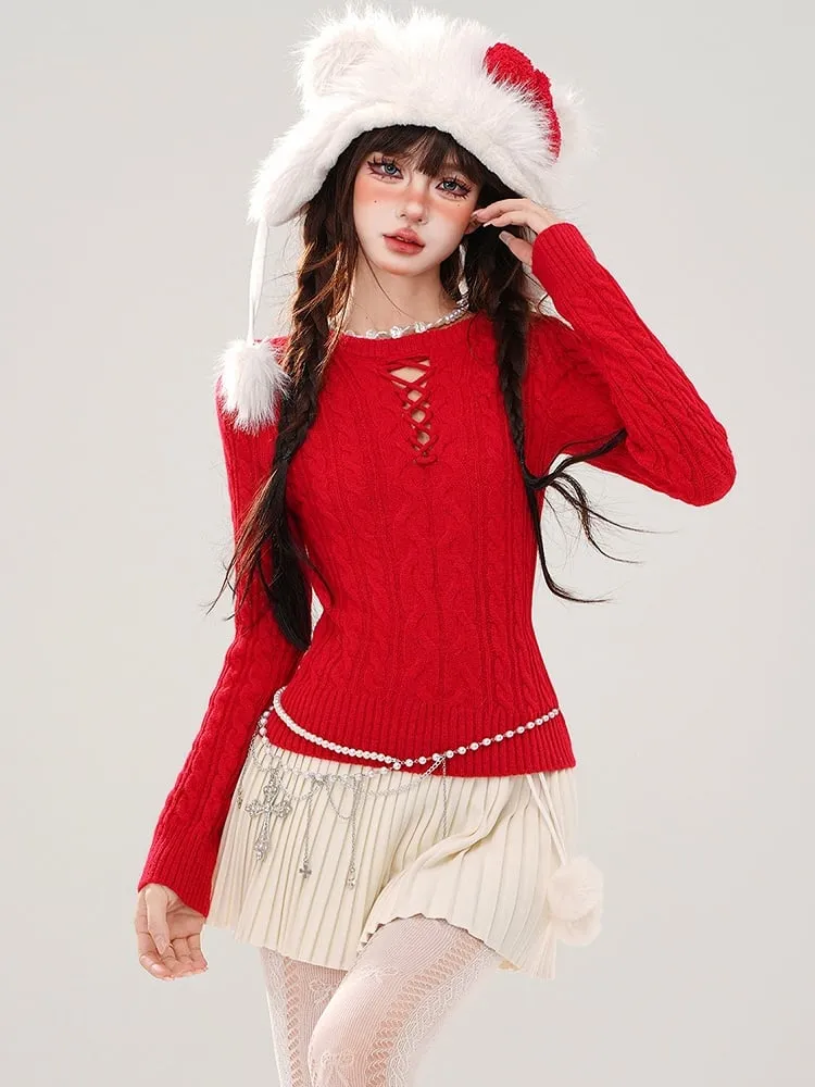 Grey Cutout Detail Round Neck Slim-fit Sweater