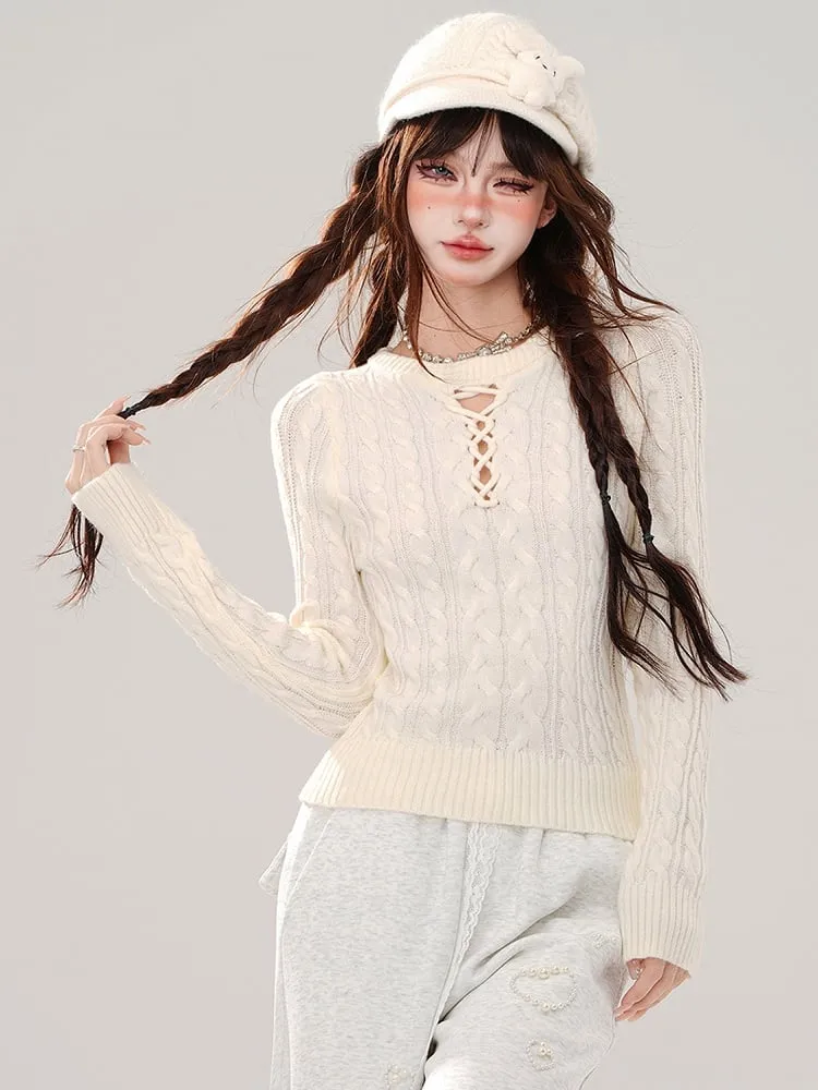 Grey Cutout Detail Round Neck Slim-fit Sweater