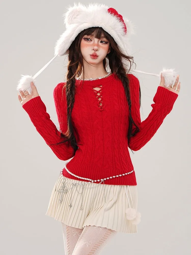 Grey Cutout Detail Round Neck Slim-fit Sweater