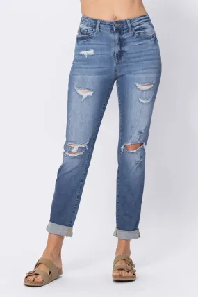 Judy Blue HW Cuffed Destroyed Boyfriend Jeans