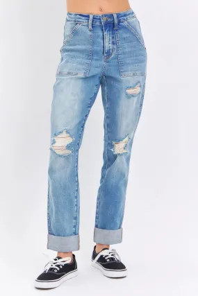 Judy Blue HW Patch Pocket & Destroy Boyfriend Jeans