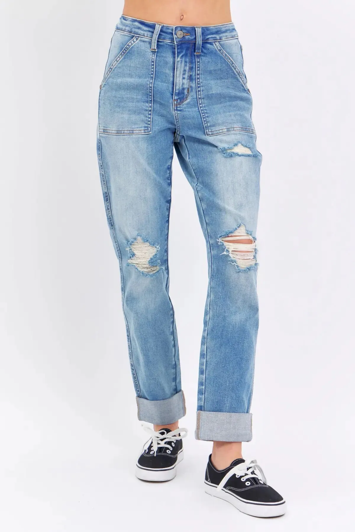 Judy Blue HW Patch Pocket & Destroy Boyfriend Jeans