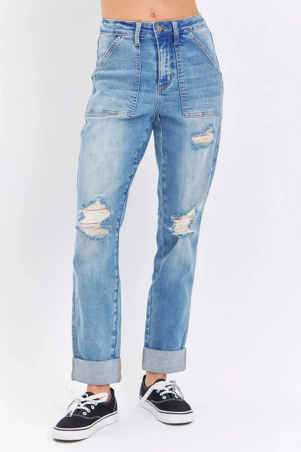 Judy Blue HW Patch Pocket & Destroy Boyfriend Jeans