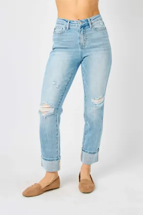 Judy Blue MR Americana Flag Cuff Boyfriend Jeans