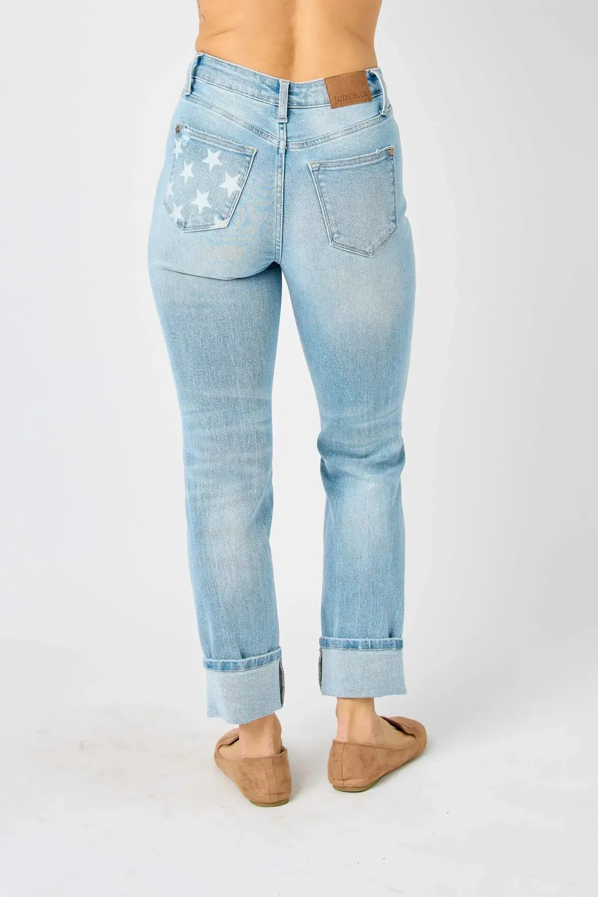 Judy Blue MR Americana Flag Cuff Boyfriend Jeans
