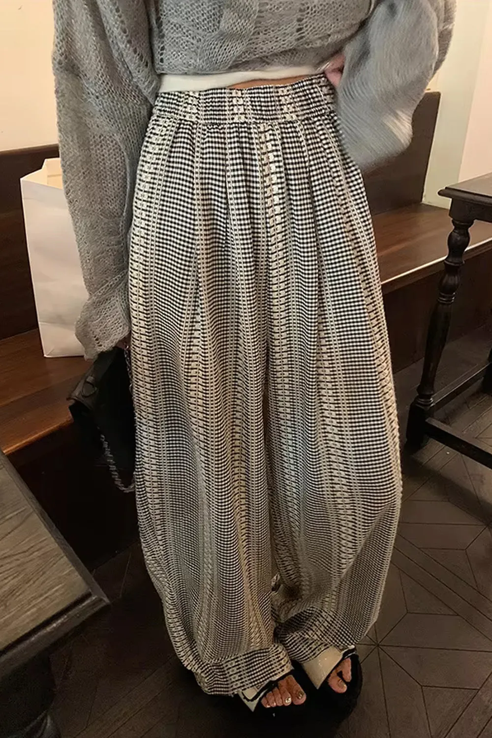 Loose Wide Leg Vintage Plaid Long Pants