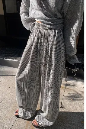 Loose Wide Leg Vintage Plaid Long Pants