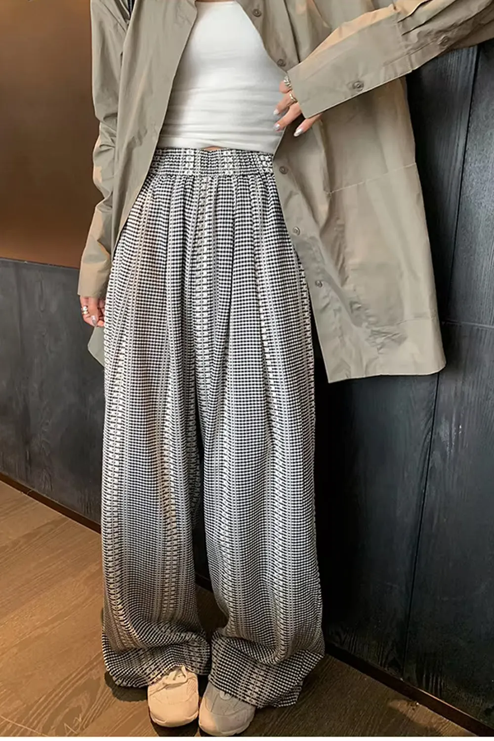 Loose Wide Leg Vintage Plaid Long Pants