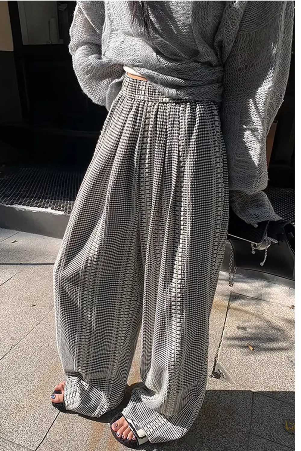 Loose Wide Leg Vintage Plaid Long Pants