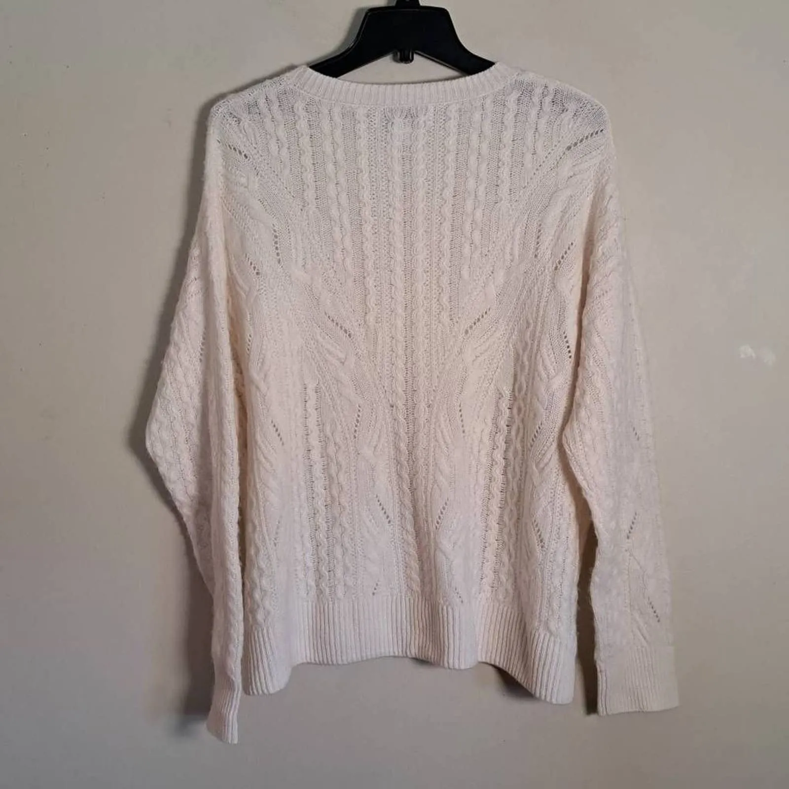 MAGASCHONI Women's Frost White All Cashmere Cable Knit Sweater Size L/G
