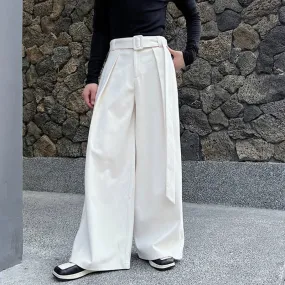 Men's Woolen Trousers Autumn Winter Fashionable Wide Leg Pants Loose Casual Belt Niche Design Trend Male Baggy 9C2755
