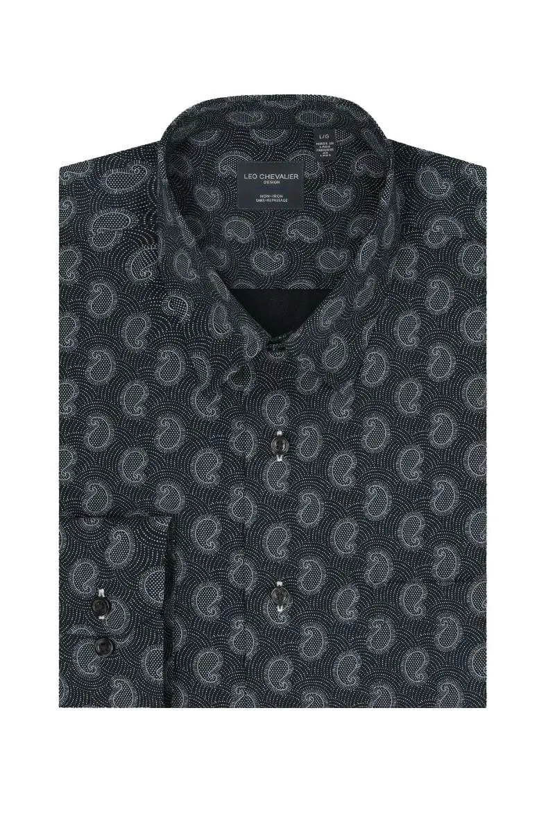 Navy Paisley Print Shirt Elegant 100% Cotton Non-Iron Perfection
