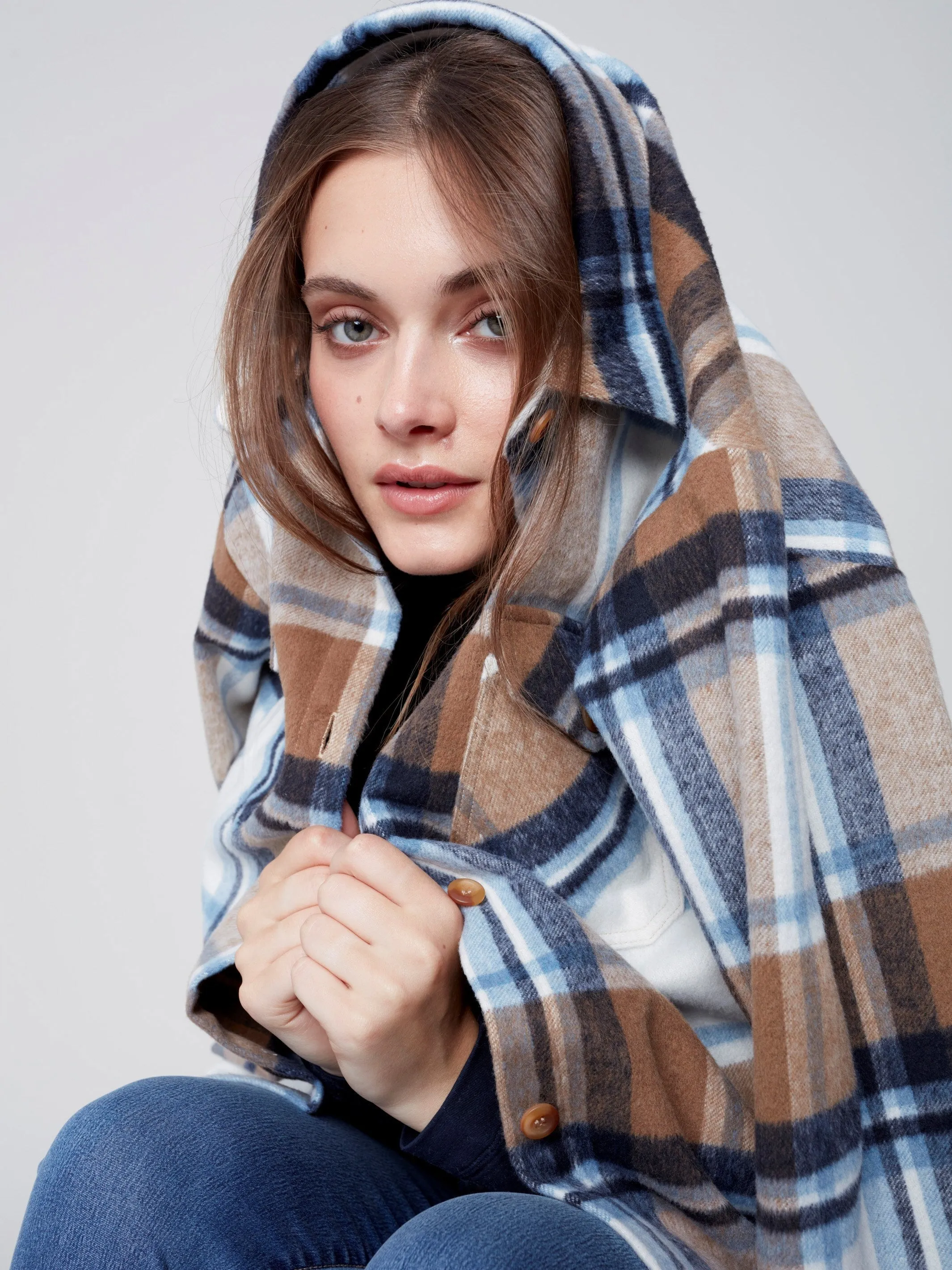 Plaid Flannel Shirt Jacket - Truffle