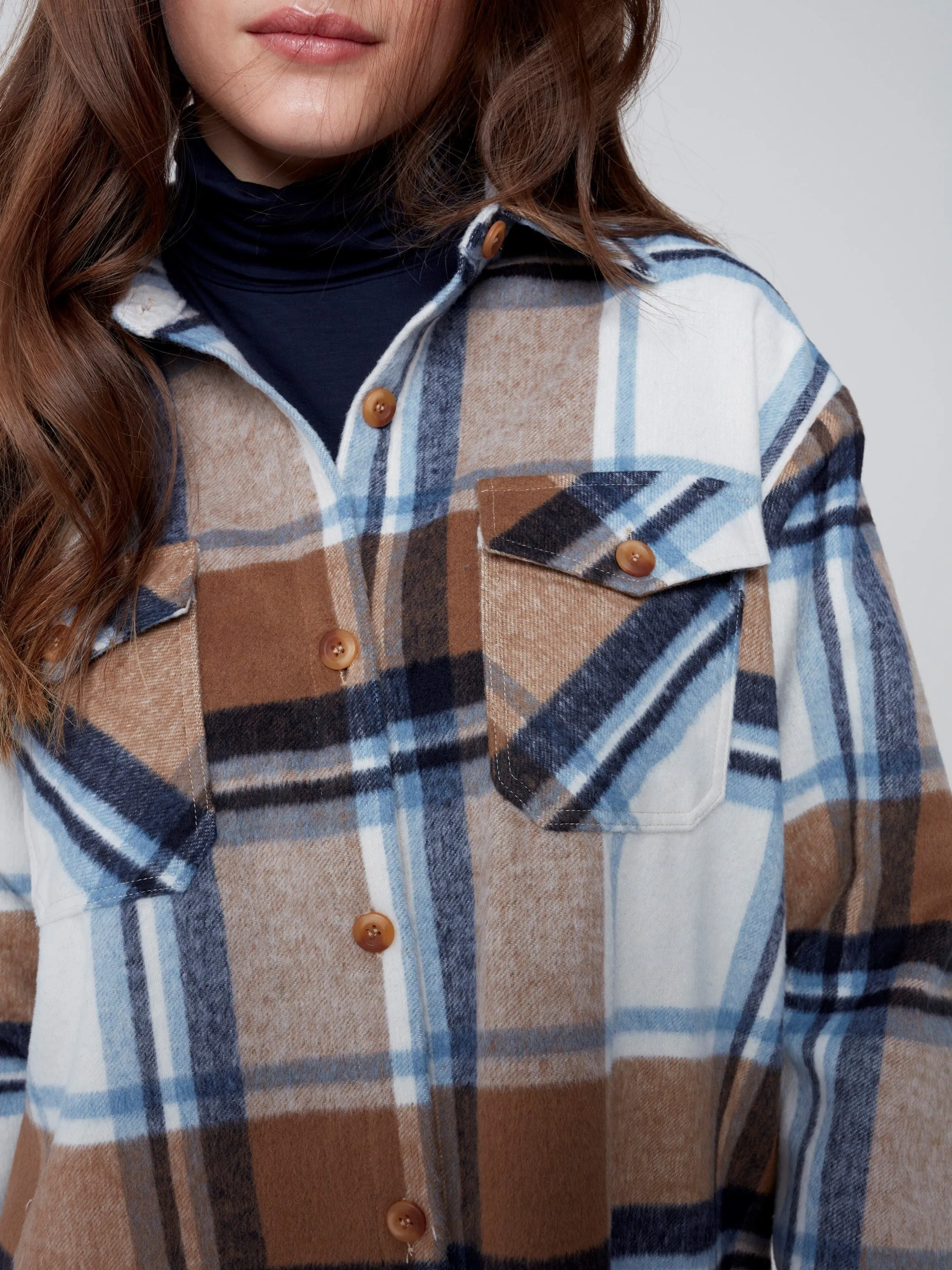 Plaid Flannel Shirt Jacket - Truffle
