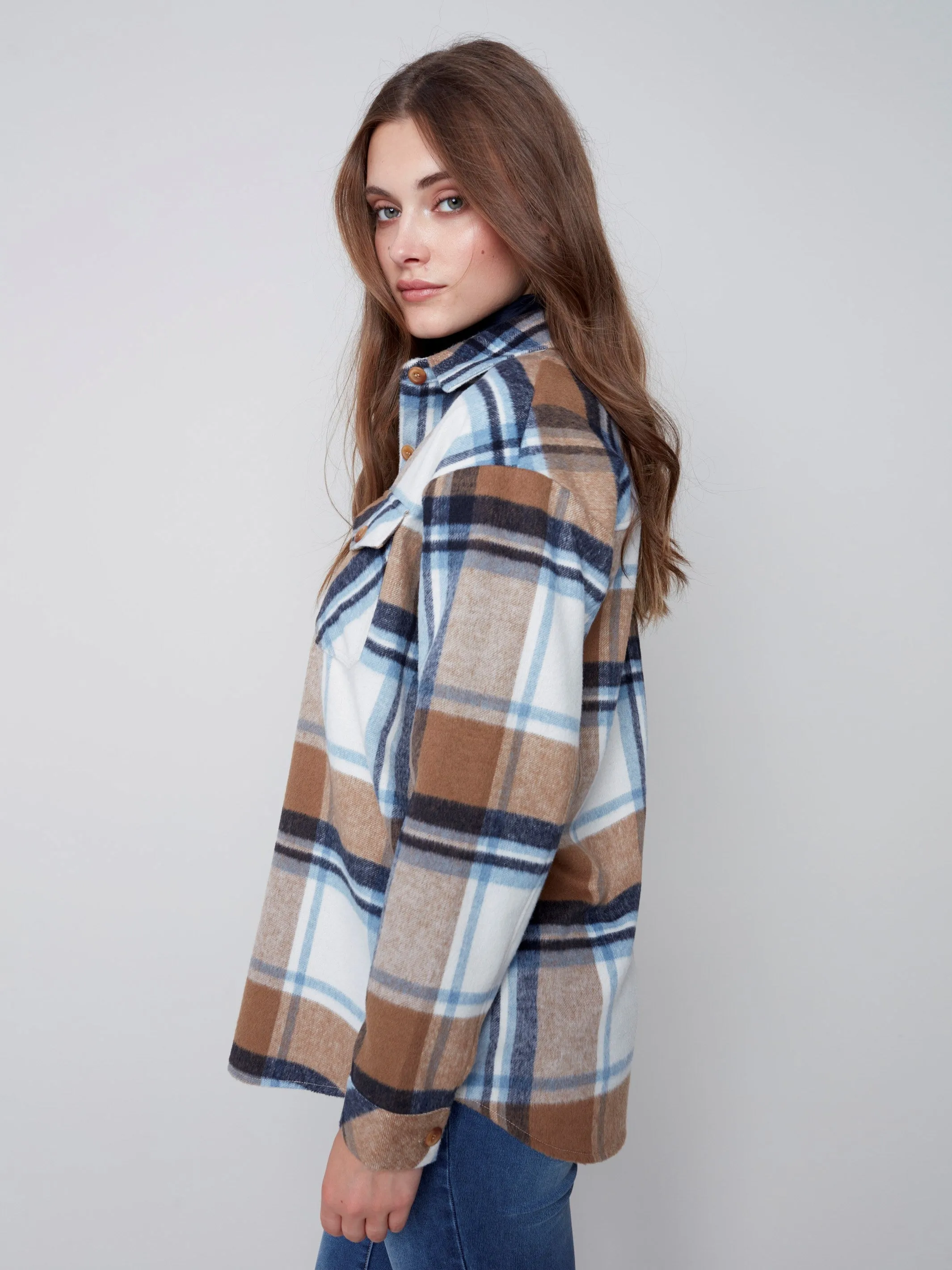 Plaid Flannel Shirt Jacket - Truffle
