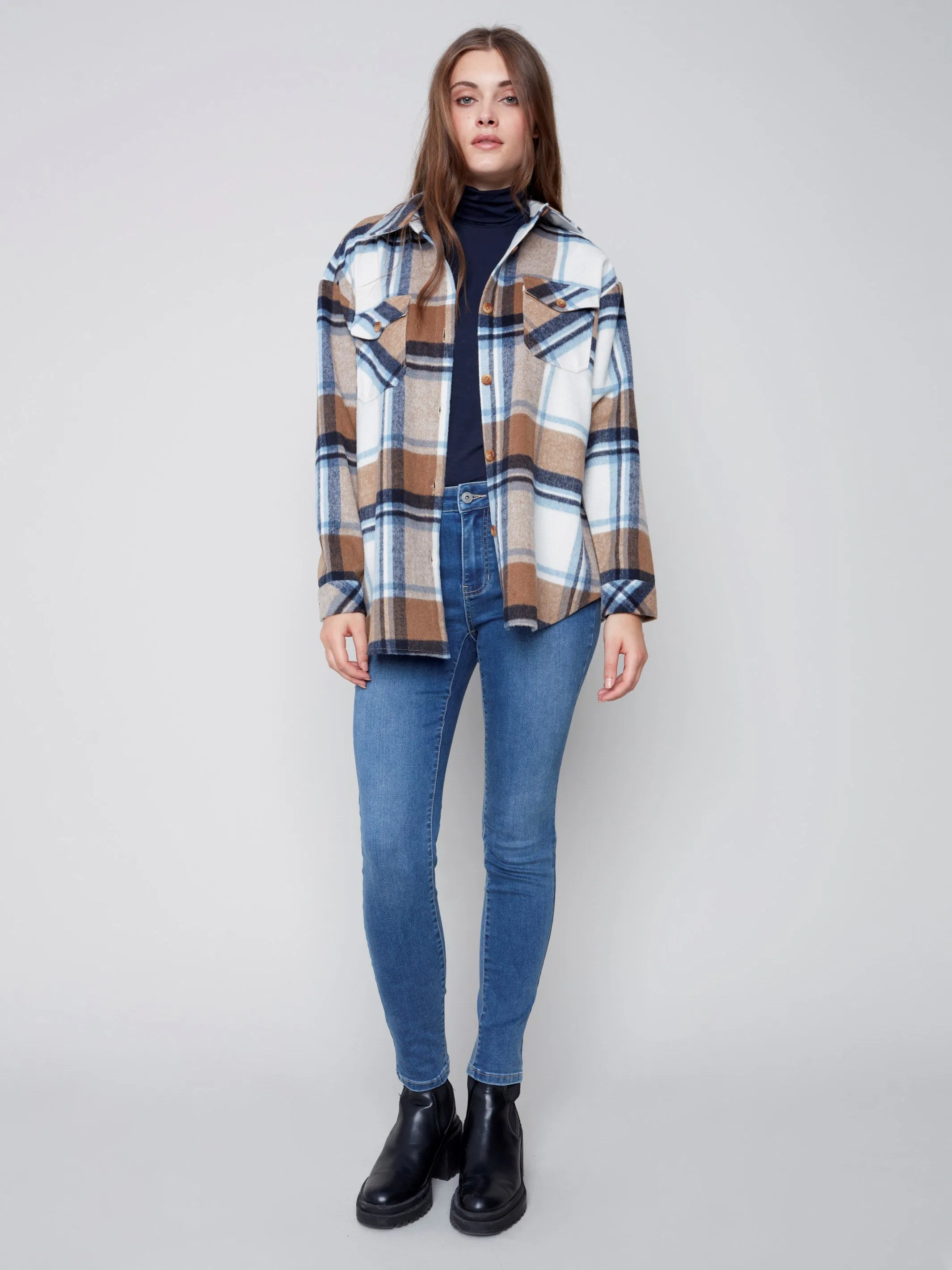 Plaid Flannel Shirt Jacket - Truffle